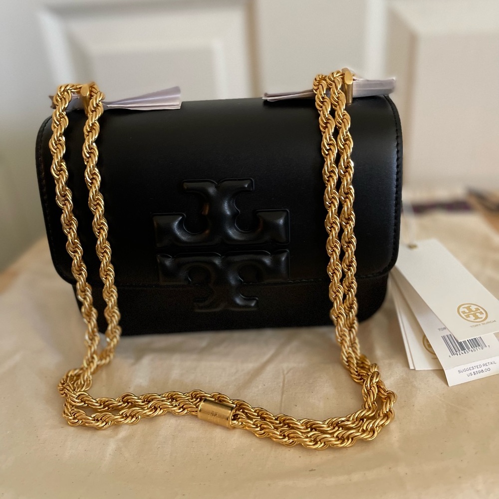 Tory Burch small Eleanor bag (black on black with gold hardware)